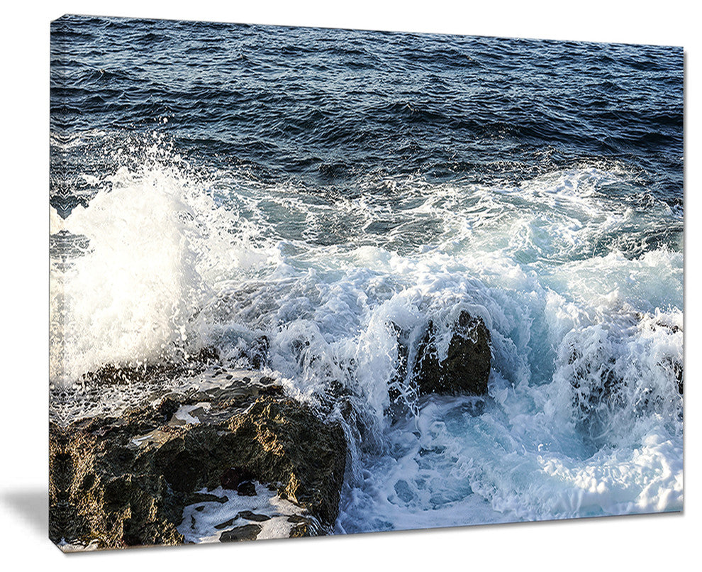 "Waves Breaking On Stony Beach" Seascape Wall Art, 20"x12"
