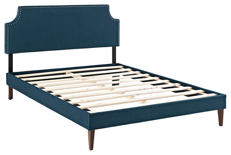 Modway Laura King Fabric Platform Bed With Squared Tapered Legs, Azure