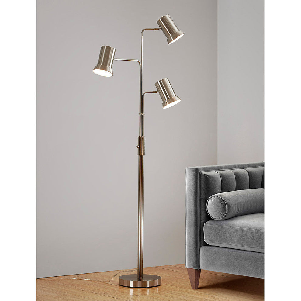 HOMEGLAM Studio 73"H 3-light Metal Floor Lamp, Brushed Nickel