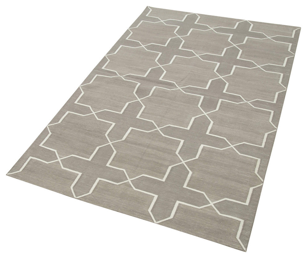 Rug N Carpet - Handmade Wool 3' 8'' x 5' 7'' Modern Design Dhurrie Kilim Rug