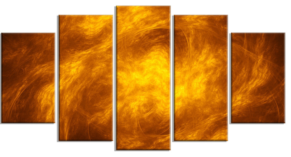 Brown Fractal Abstract Pattern, Contemporary Art on Canvas, 60"x32", 5 Panels
