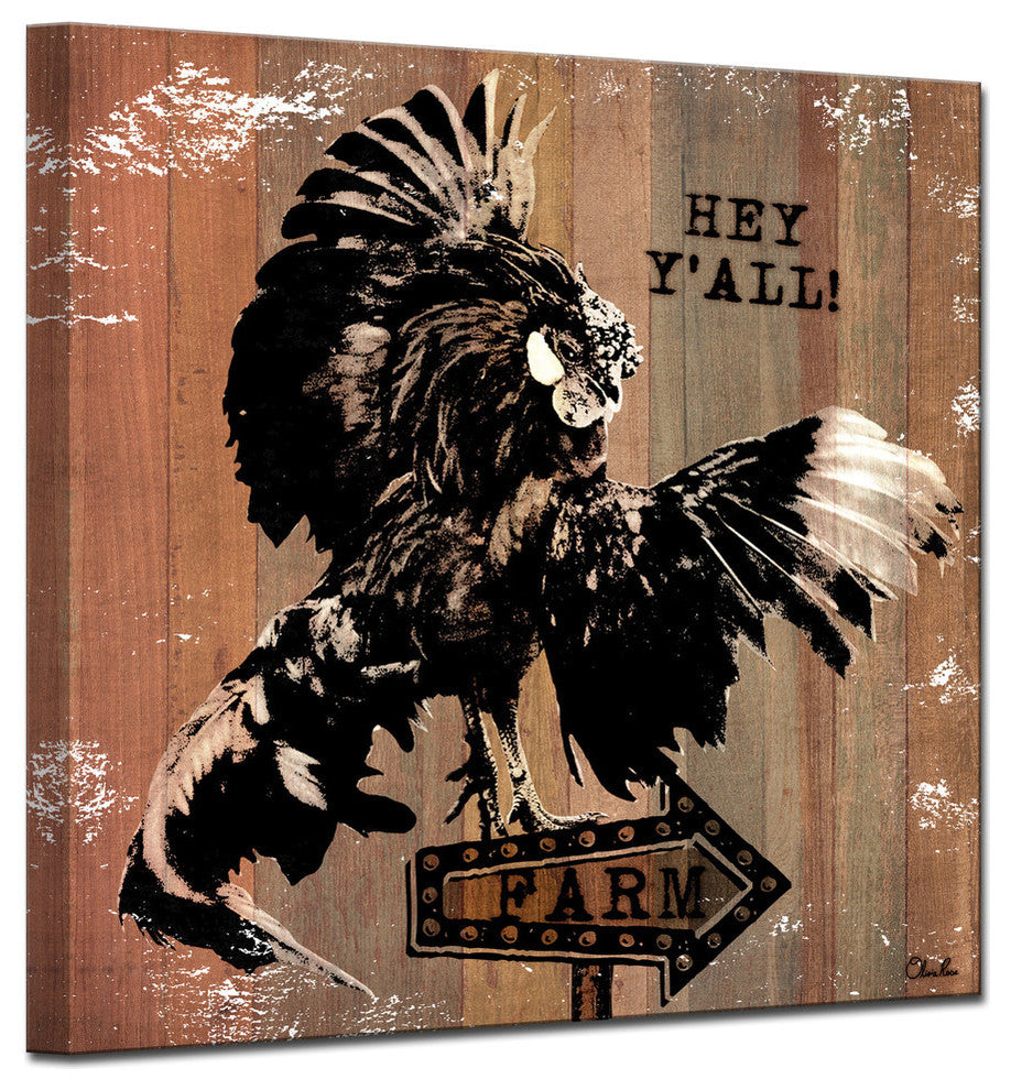 Ready2HangArt Farmhouse 'Rooster Fly' Wrapped Canvas Animal Wall Art, 40"x40"