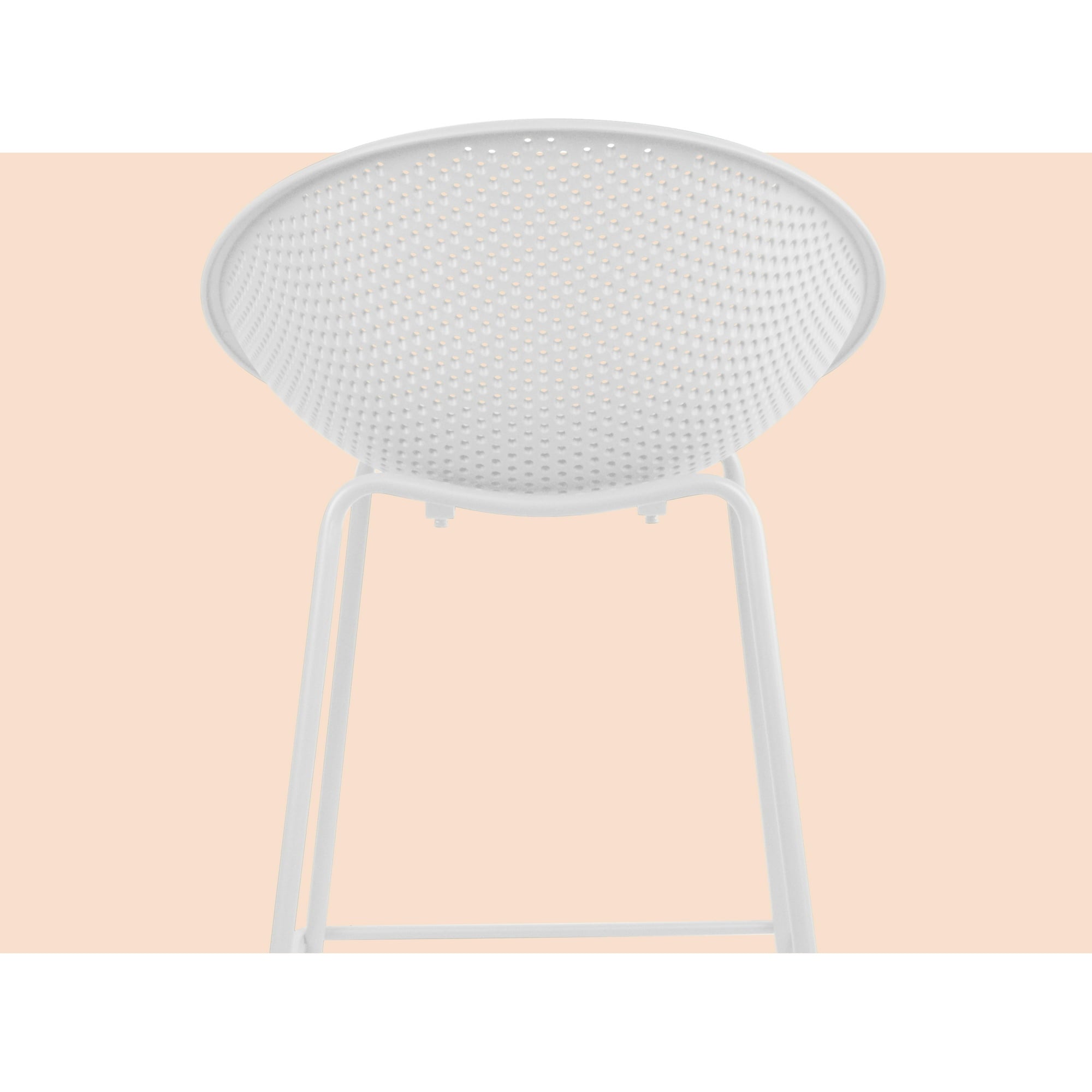 Set of 2 Modern Counter Stools with Perforated Low Back and Metal Frame, 25.5", White