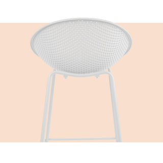 Set of 2 Modern Counter Stools with Perforated Low Back and Metal Frame, 25.5", White