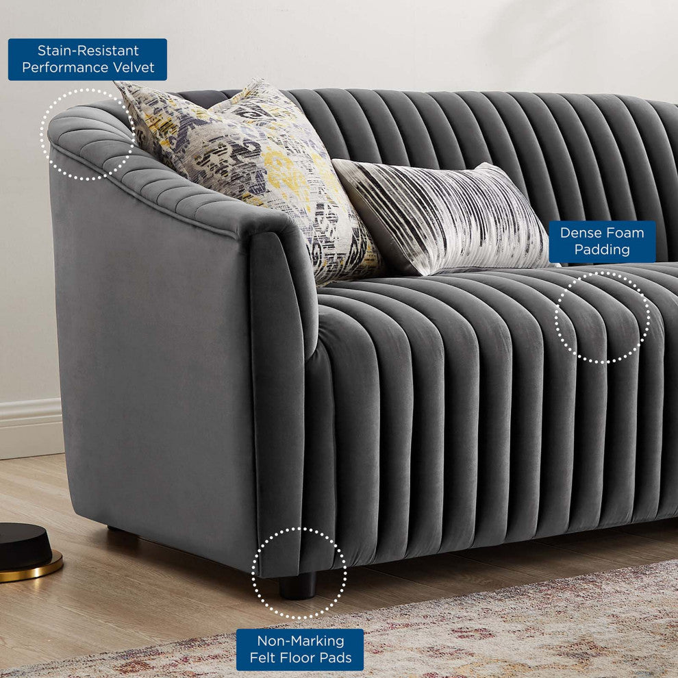 Tufted Loveseat Sofa, Charcoal Gray, Velvet, Modern, Mid Century Lounge