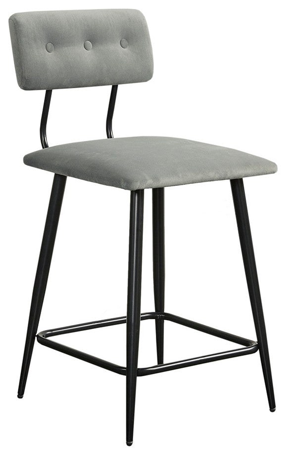 INK+IVY Henrick Sleek Modern Velvet Counter Stool With Tufted Back, Grey