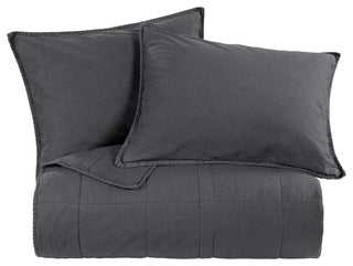 Stonewashed Cotton Canvas Coverlet Set, 3 Piece, Charcoal, King