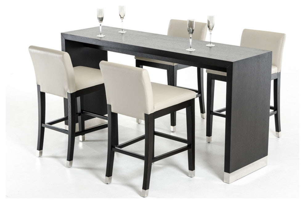 HomeRoots 35" Wenge Veneer and Stainless Steel Bar Table