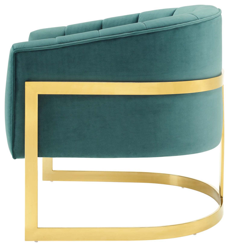 Armchair Accent Chair, Set of 2, Velvet, Metal, Teal Blue, Modern, Lounge