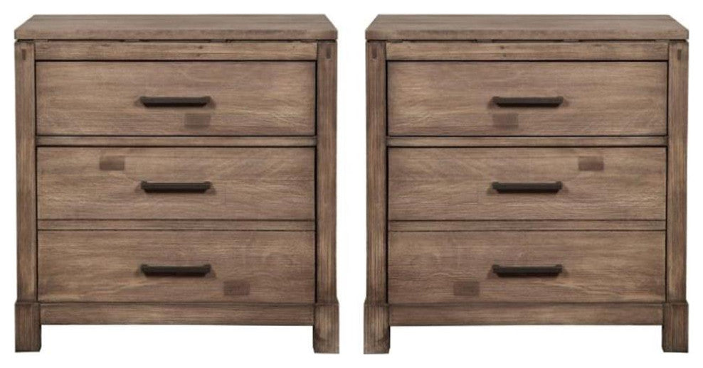 Home Square 2 Drawer Wood Nightstand in Weathered Gray - Set of 2