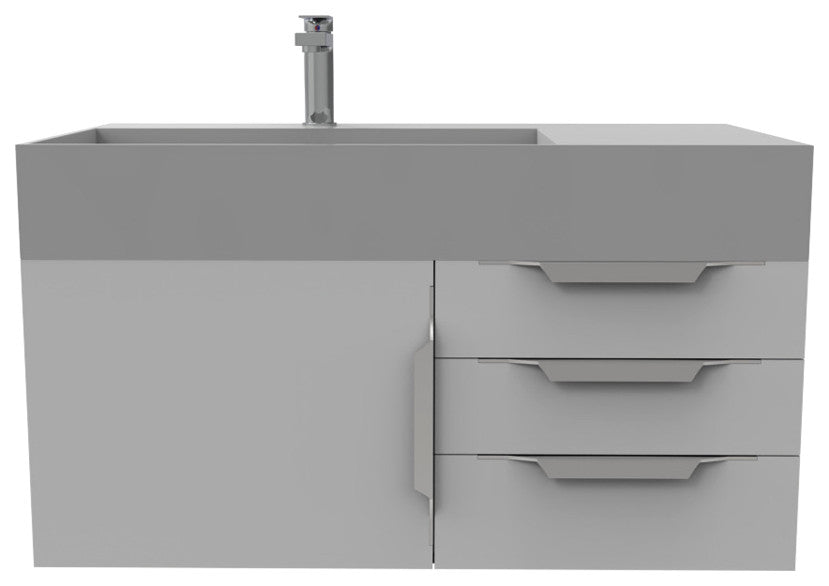 CastelloUSA Amazon 36" Wall Mount Vanity Set, Gray, Gray Top, Chrome Handles
