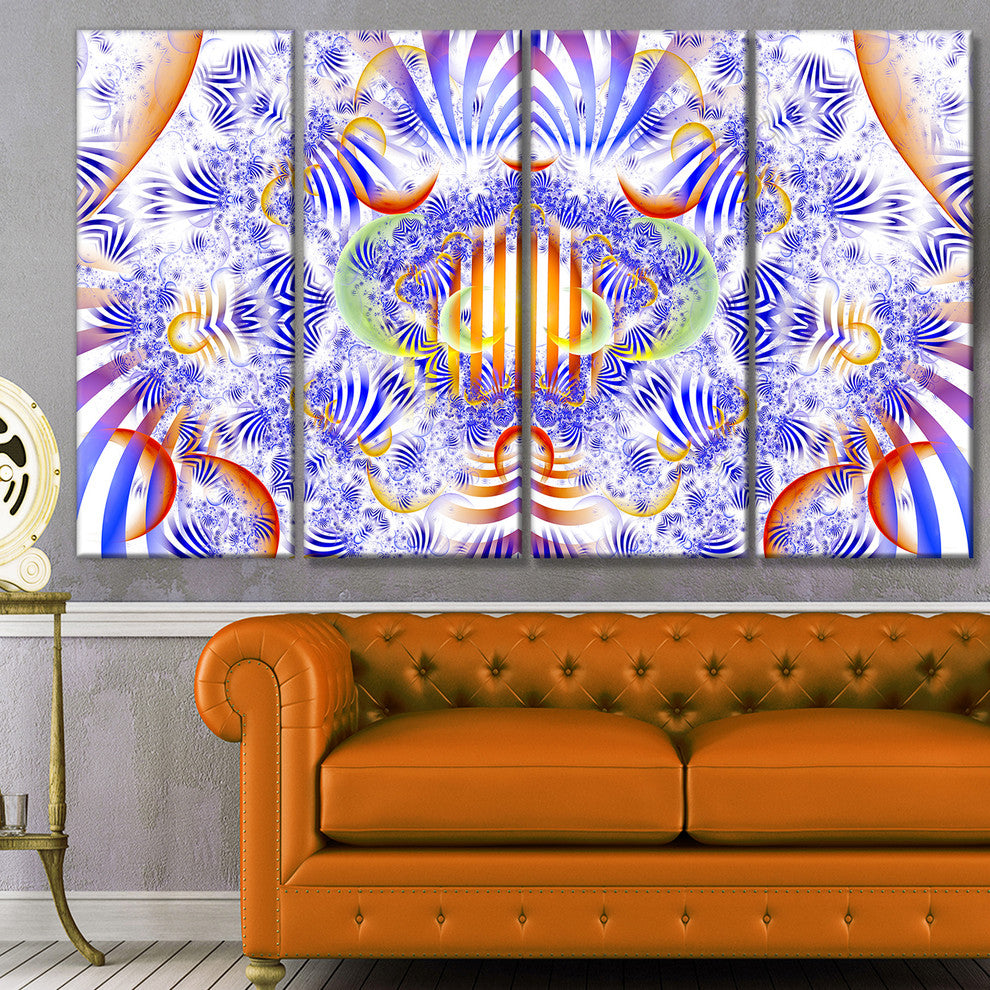 Magical Fairy Pattern Blue, Abstract Art on Canvas, 48"x28", 4 Panels