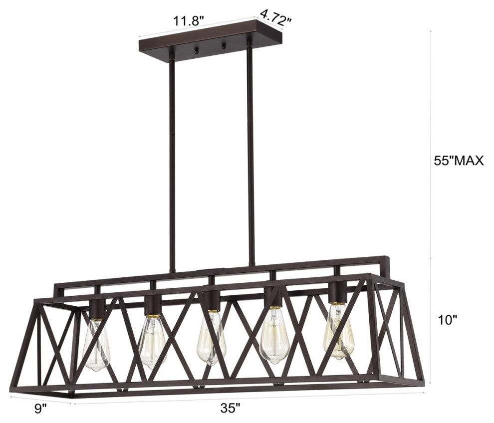 Ironclad Industrial 5Light Oil Rubbed Bronze Island Pendant Ceiling Fixture 35"W