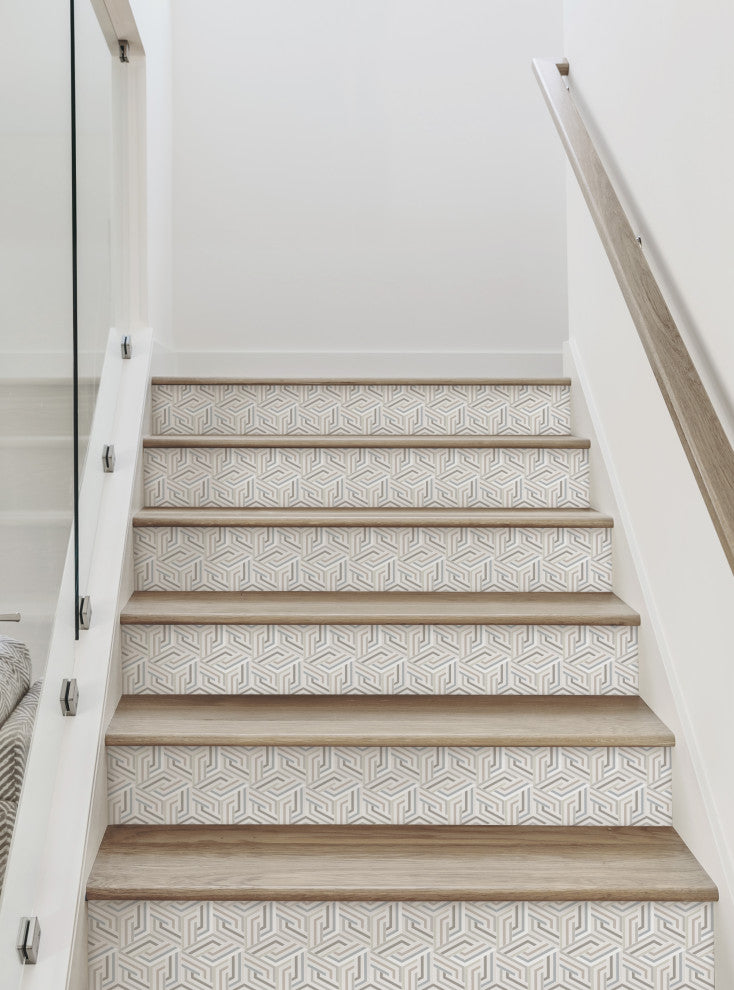 Op Art Lines 3D Cubes Peel and Stick Stair Riser Strips, 48"w X 7"h, 6 Pack
