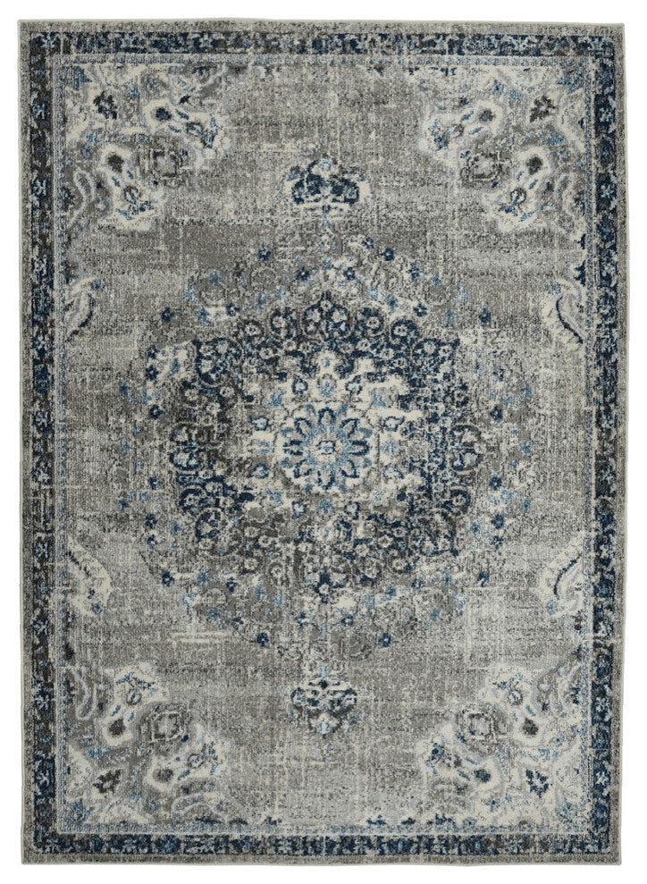 8' x 11' Teal Blue Medallion Power Loom Area Rug