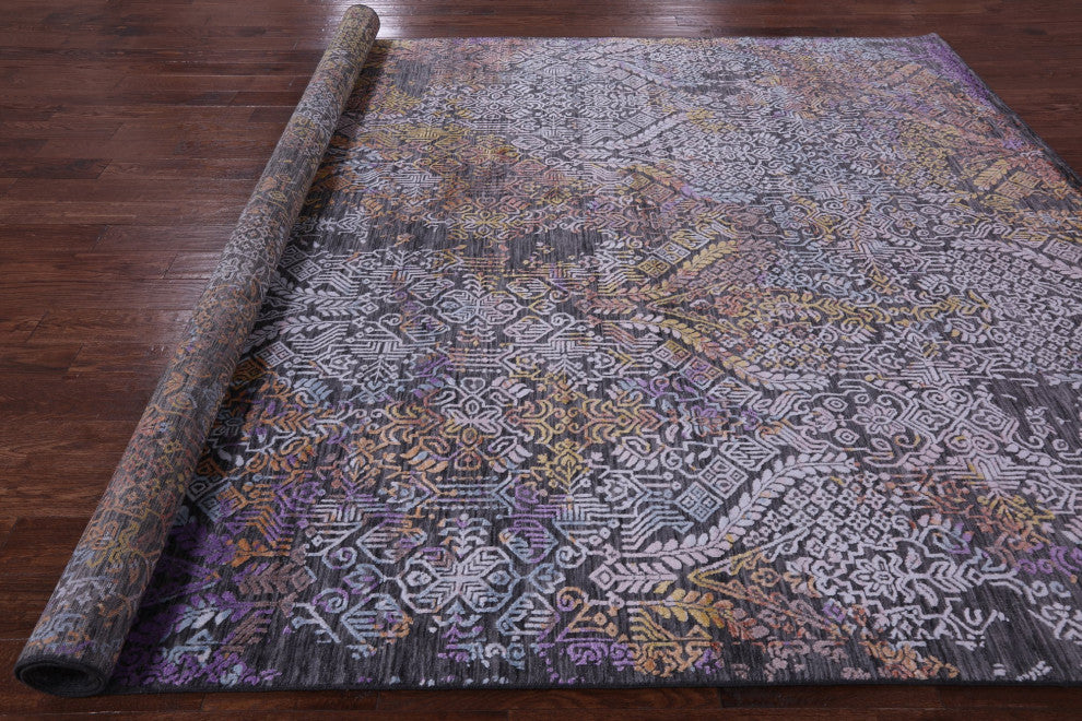 9' 0" X 12' 2" Modern Wool and Silk Hand Knotted Rug Q9256