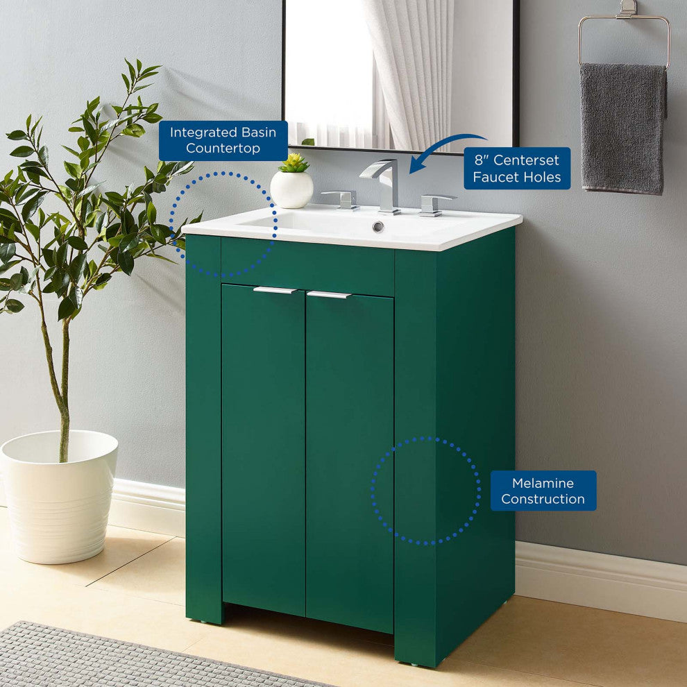 Sink Vanity Cabinet, Melamine, Green White, Modern, Hotel Bedroom Bathroom