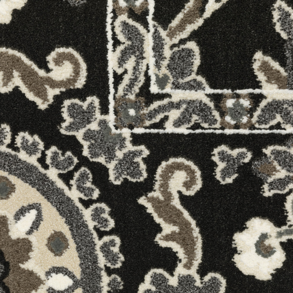 Oriental Weavers Raylan RAY05 Trefoil Rug, Black, 6'7"x9'6"