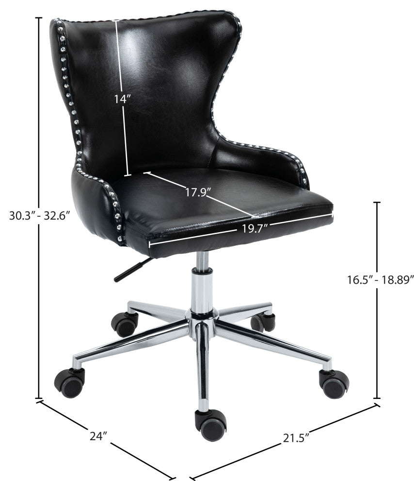 Hendrix Swivel and Adjustable Vegan Leather Office Chair, Black, Rich Chrome Base
