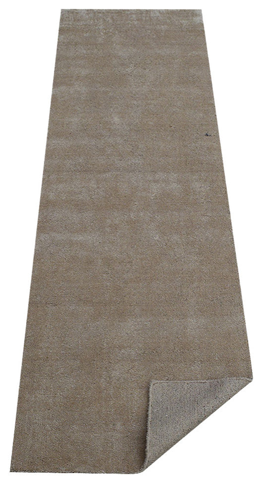 Hand Knotted Loom Silk Mix Area Rug Solid Beige