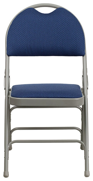 2 Pack HERCULES Extra Large Triple Braced Folding Chair with Easy-Carry Handle, Navy Fabric/Gray Frame