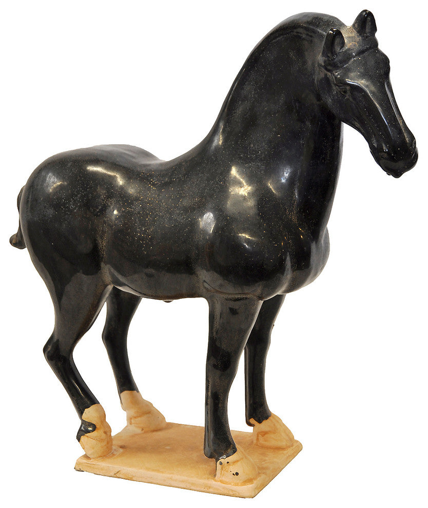 Black Ceramic Stallion Horse Statue