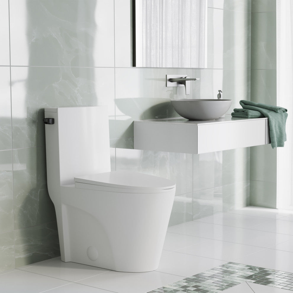 St. Tropez One-Piece Elongated Toilet Side Flush, Black Hardware