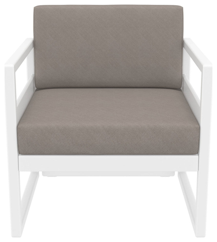 Mykonos Patio Club Chair White With Acrylic Fabric Taupe Cushion