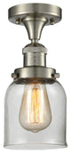 1-Light Small Bell 5" Flush Mount, Brushed Satin Nickel, Glass: Clear