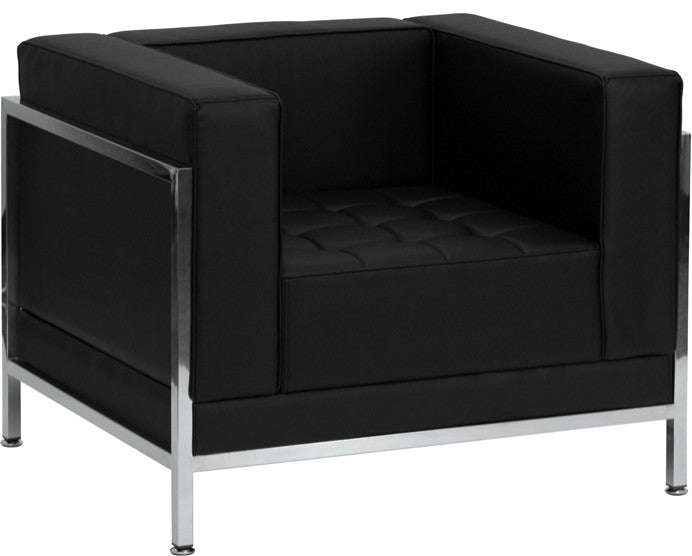 Modern Black Leather Chair With Encasing Frame