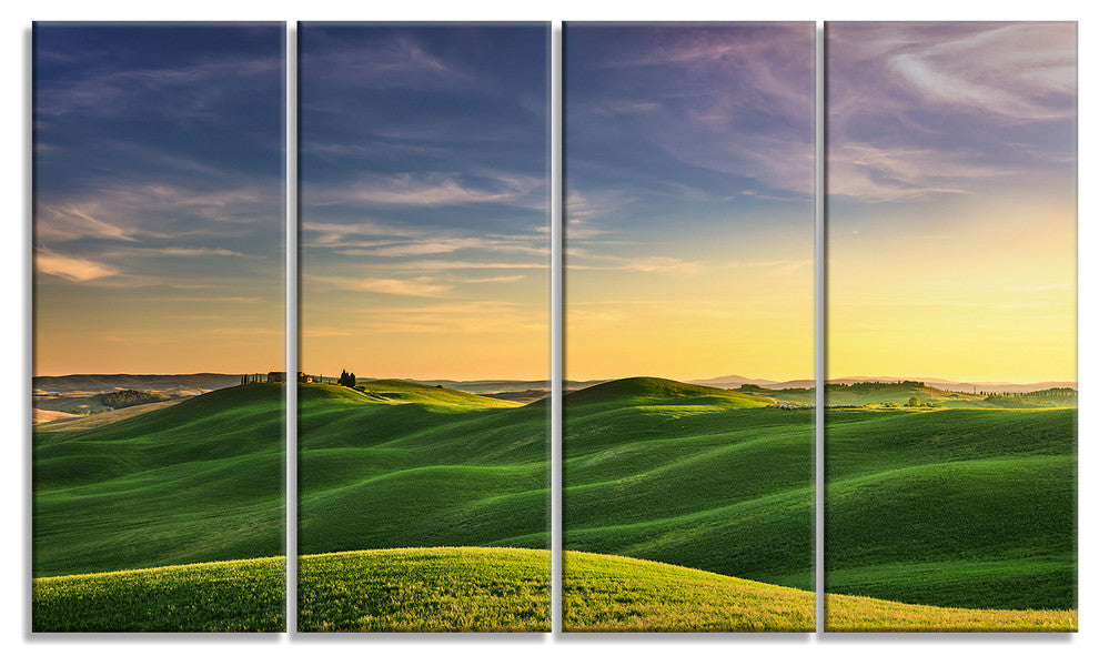 "Green Rural Rolling Hills Tuscany" Landscape Wall Art Print, 4 Panels, 48"x28"