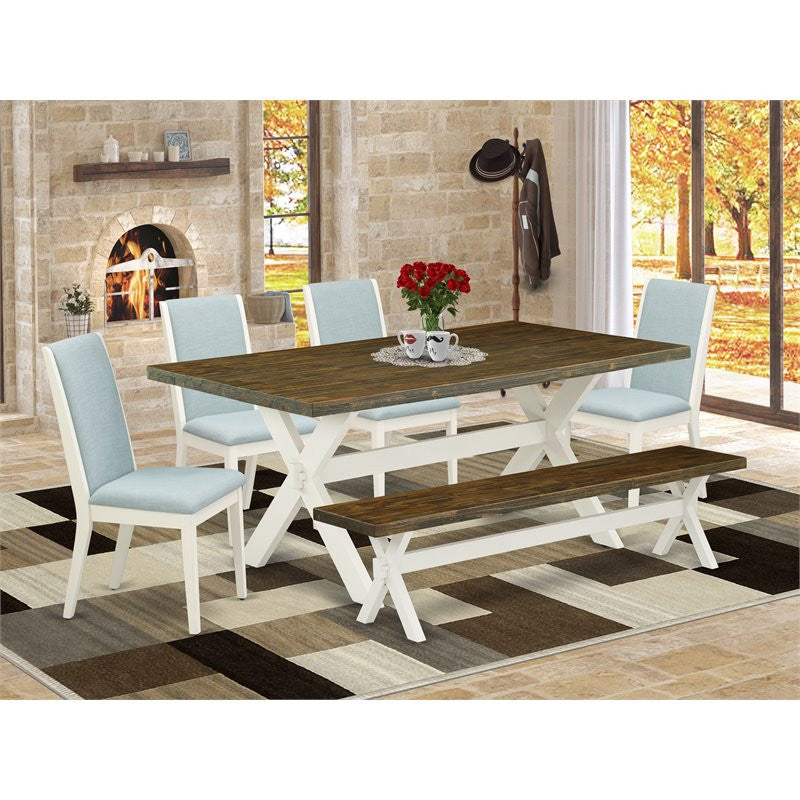 6-Piece Dinette Sets, Table, 4 Chairs With Baby Blue and Bench