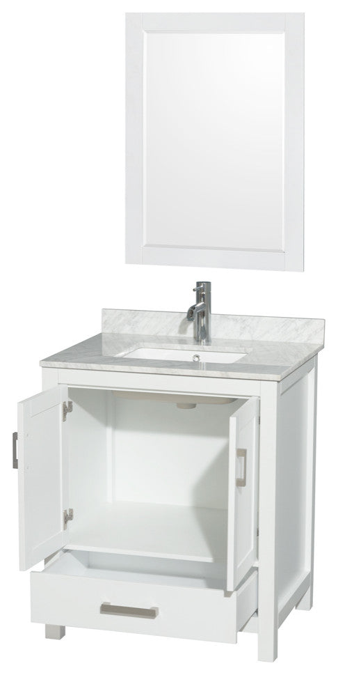 Wyndham WCS141430SWHCMUNSM24 Vanity White + Square Sink and Carrera Marble Top