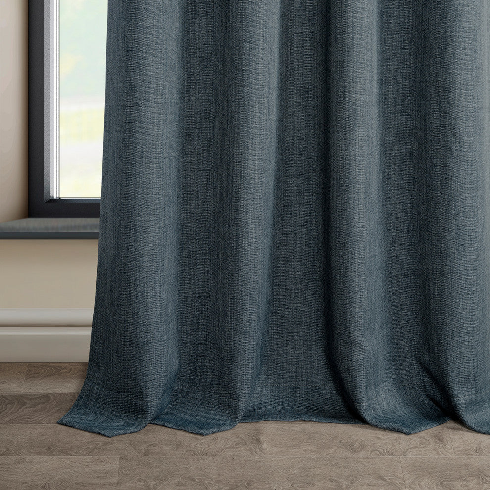 Faux Linen Grommet Room Darkening Curtain Single Panel, Reverie Blue, 50w X 96l