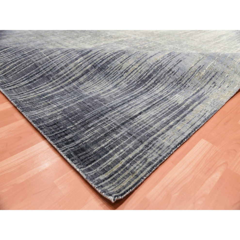Blue/Gray Modern Ombre Hand Knotted Densely woven Square Oriental Rug12'1"x12'2"