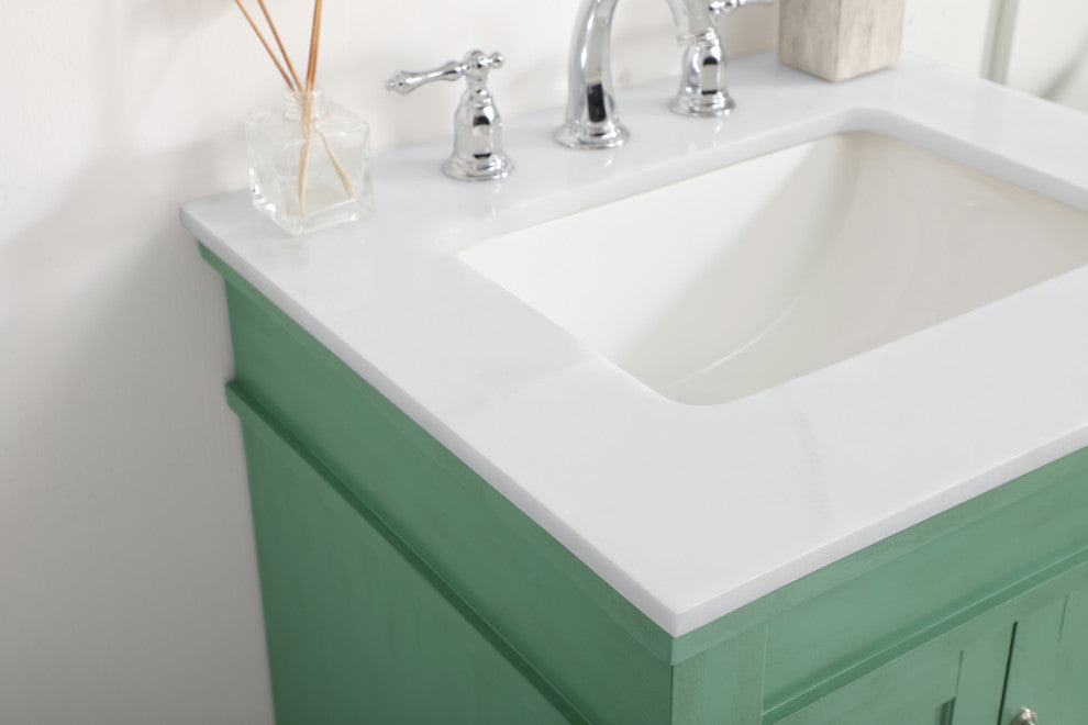 24" Single Bathroom Vanity, Vintage Mint With Ivory White Engineered Marble