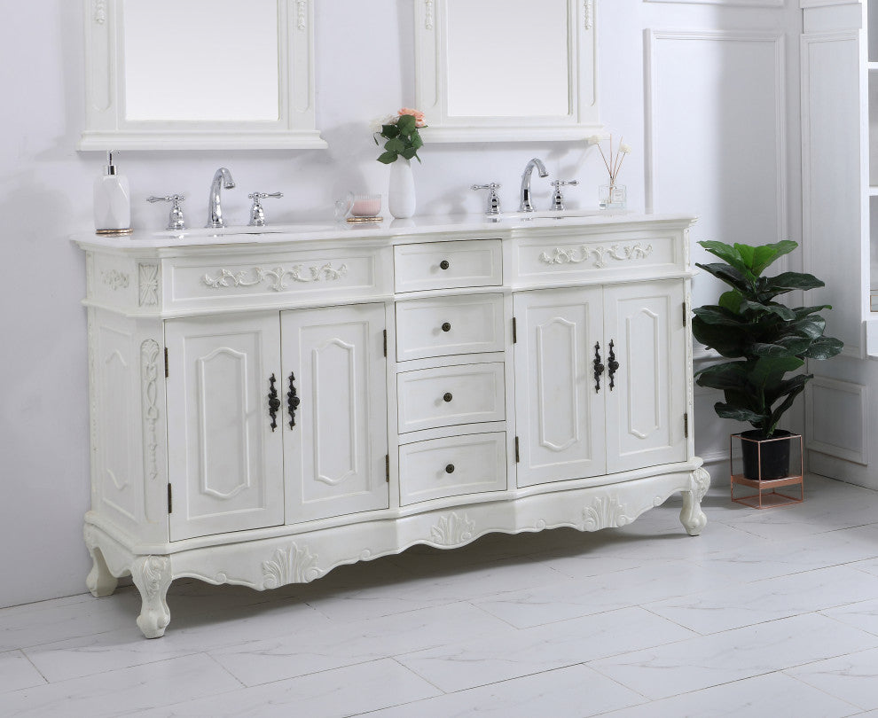 Bathroom Vanity, Antique White, 60", Double Sink