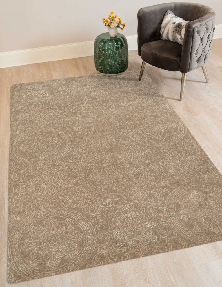 7.6" X9.6" X 0.5" Beige Wool Area Rug