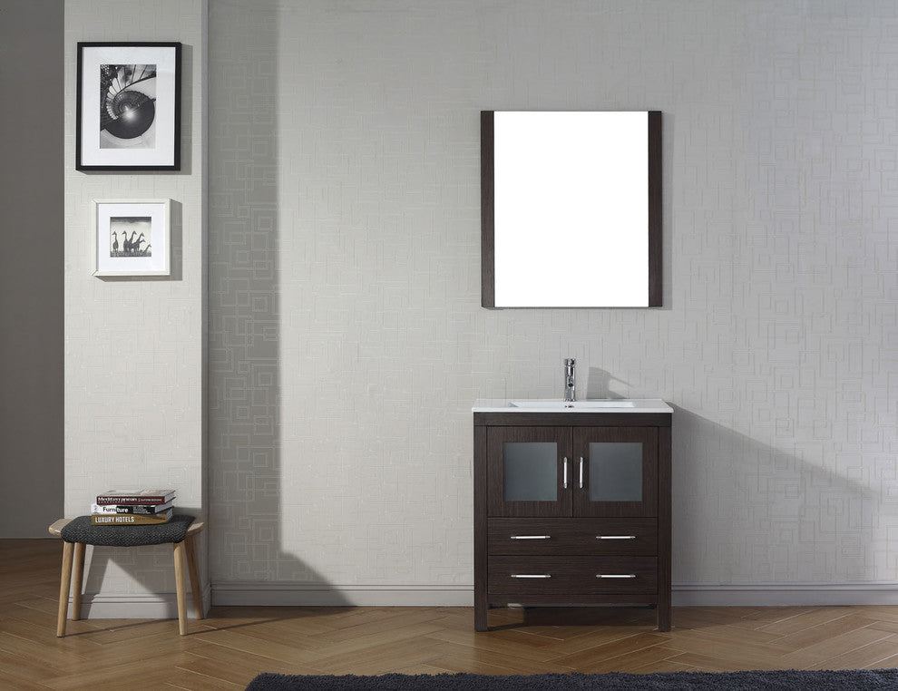 Dior 30" Single Bathroom Vanity, Espresso With Slim White Ceramic Top