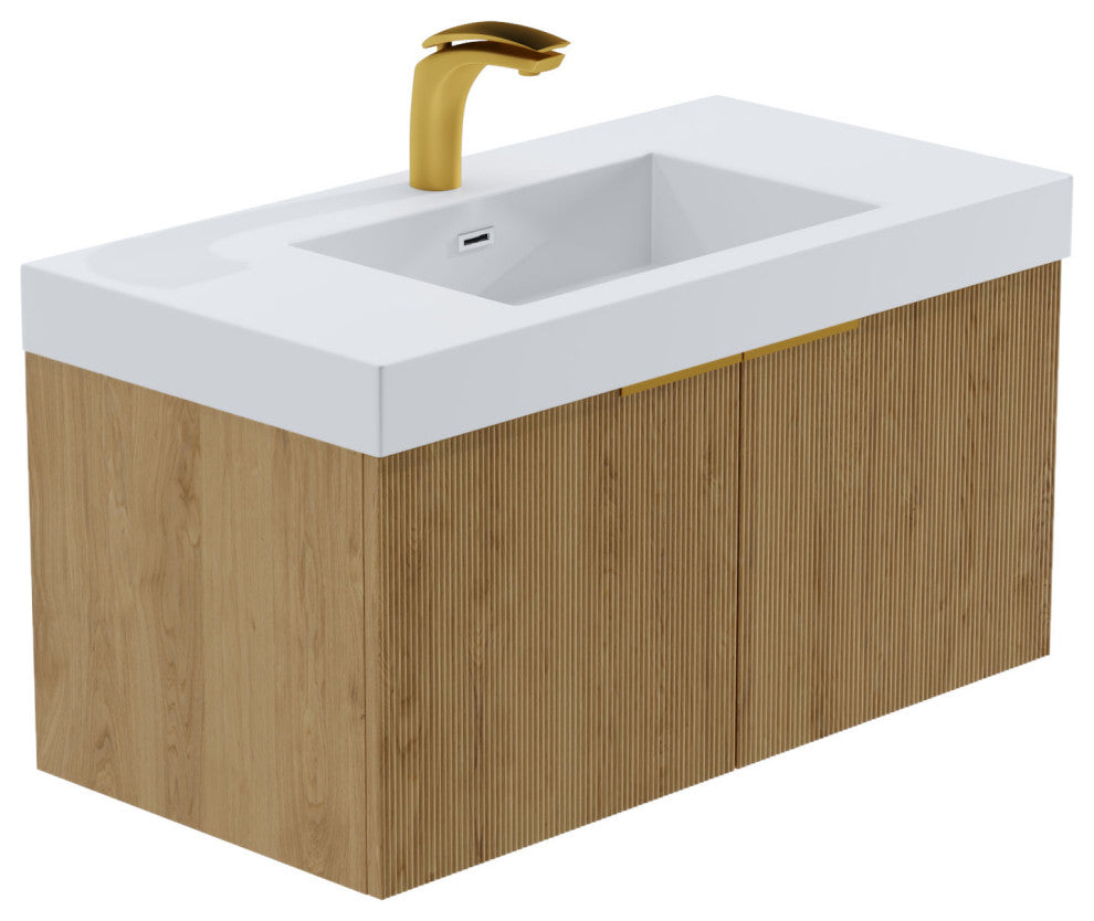 Pershing 36" Single Vanity Set, Oak Natural, Resin Basin