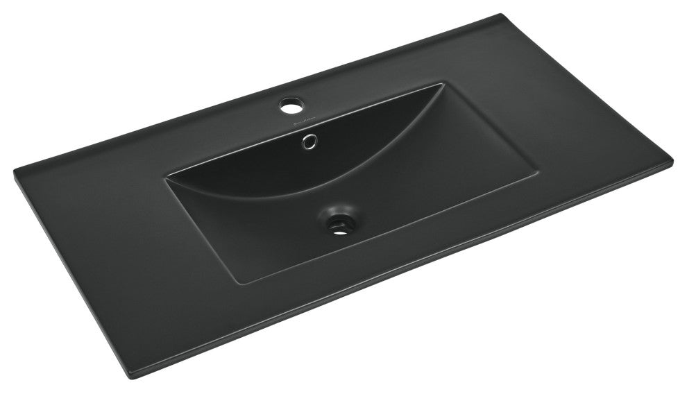 36" Ceramic Vanity Sink Top, Matte Black