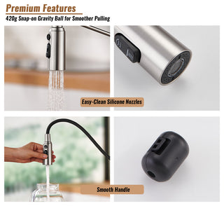 Kitchen Sink Faucet 1.8 GPM with Pull Down and 3 Models Sprayer Single Handle, Brushed Nickel