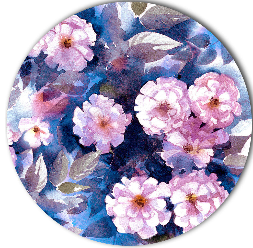 White Briar In Classical Style, Floral Large Disc Metal Wall Art, 36"