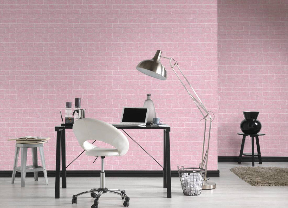 Faux Textured Wallpaper, Stone Wall, 359812, Pink, One Roll