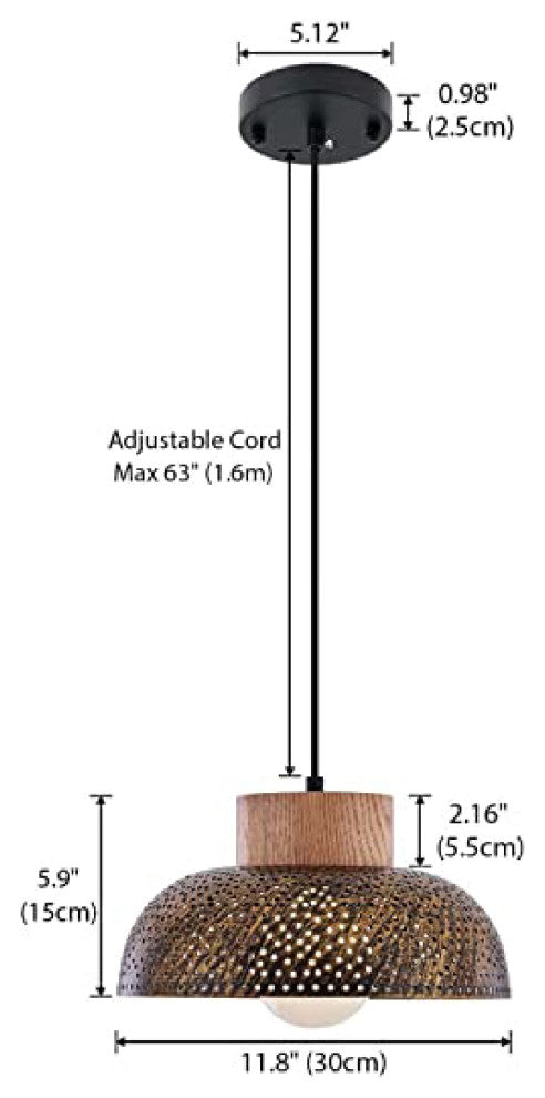 1Light Accent lights for indoor use Brown wood pendant light Country Rustic