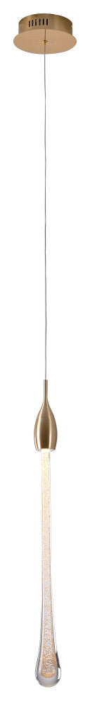 Gold Metal LED Pendant With Dusted Clear Glass