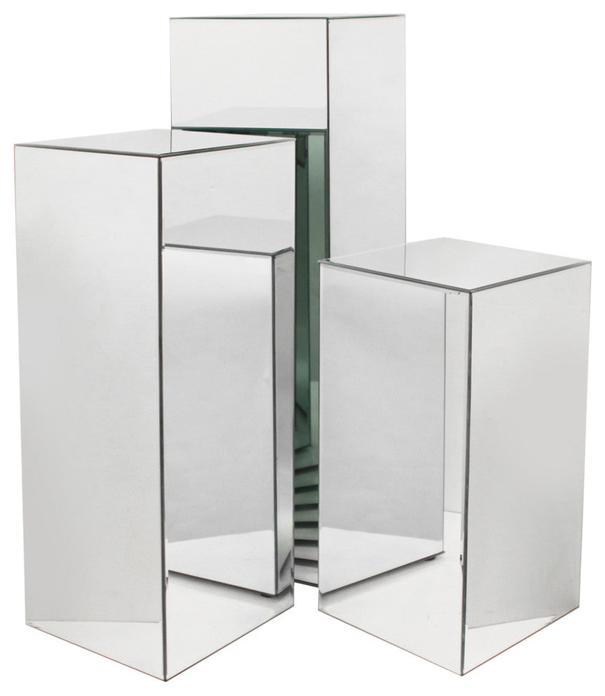 Mirror Block Column or Pedestal, Silver, Large