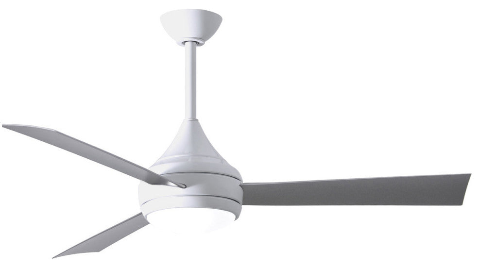 Matthews Fan, Donaire Coastal Ceiling Fan, Gloss White, Brushed Stainless Wood