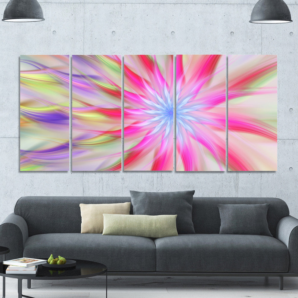 Dance of Pink Exotic Flower, Floral Canvas Art Print, 60"x28", 5 Panels