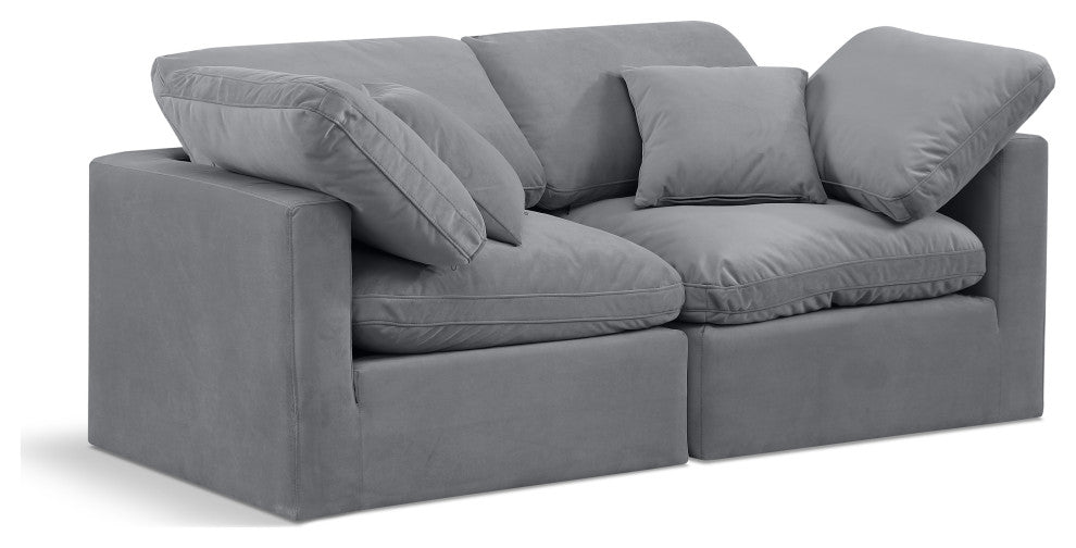 Indulge Upholstered Modular Sofa, Grey, 2-Piece: 2 Corner Chair, Down Stuffed Velvet